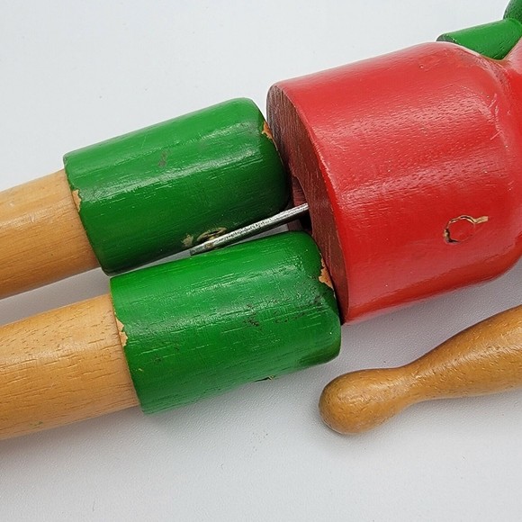 Vintage PINOCCHIO 13.5" Wooden String Joint Doll Toy Maestro Geppetto Antique - Picture 6 of 11